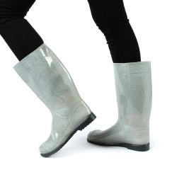 Гумові чоботи жіночі Глітер світло сірі