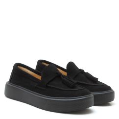 Лофери жіночі замшеві Mira чорні на чорній підошві