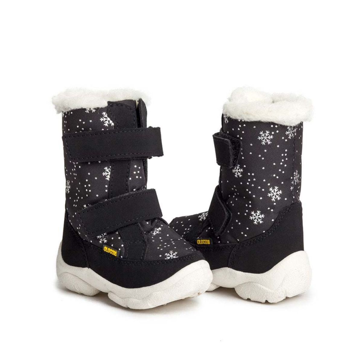 Дитячі чоботи-дутики зимові  ALASKA чорні з сніжинками