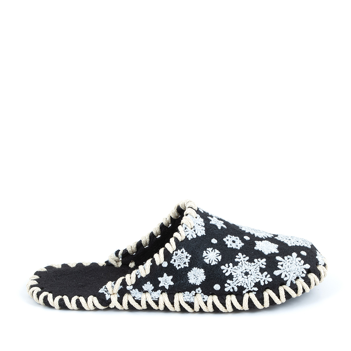 Комнатные тапочки фетровые в снежинки чёрные