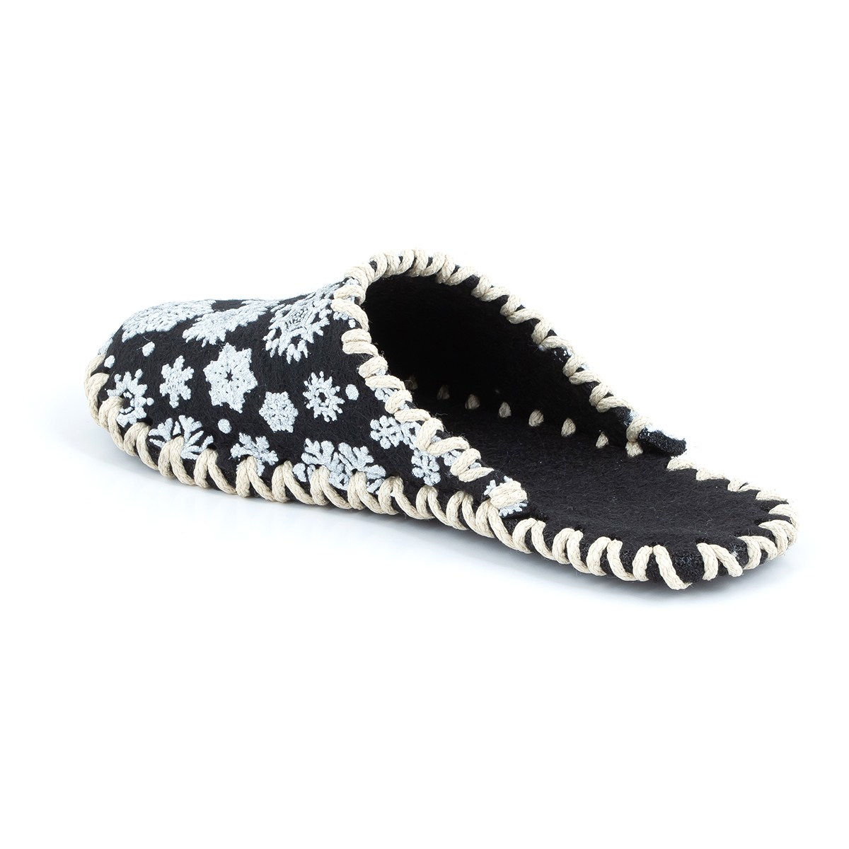 Комнатные тапочки фетровые в снежинки чёрные