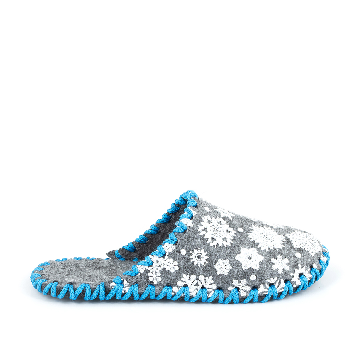 Кімнатні тапочки фетрові в сніжинки сірі