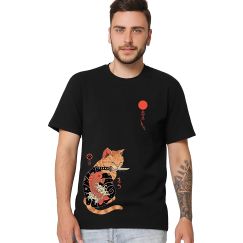Футболка чоловіча чорна з принтом Cat Japan