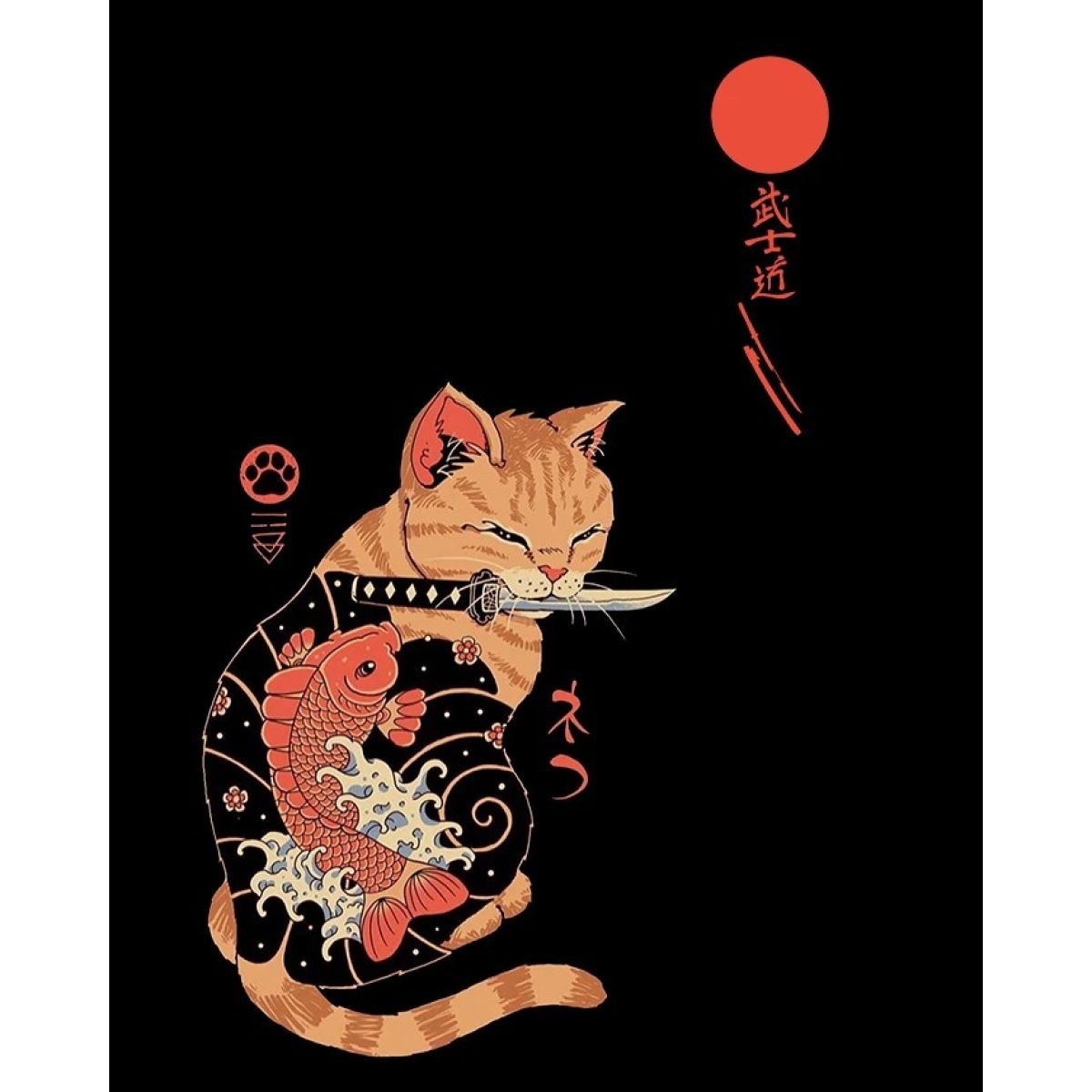 Футболка чоловіча чорна з принтом Cat Japan
