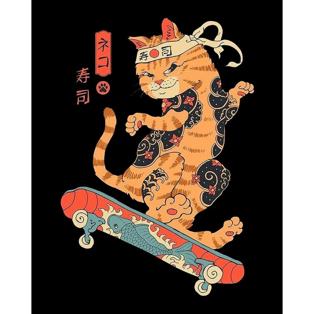 Футболка чоловіча чорна з принтом Cat Skate