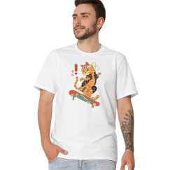 Футболка чоловіча біла з принтом Cat Skate