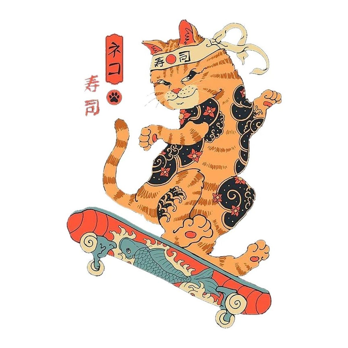 Футболка чоловіча біла з принтом Cat Skate