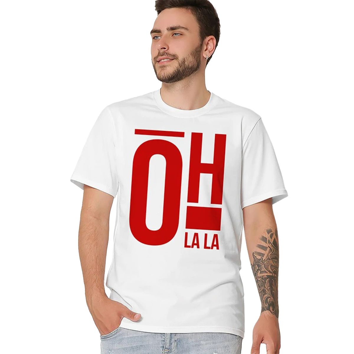 Футболка чоловіча біла з принтом Oh La La
