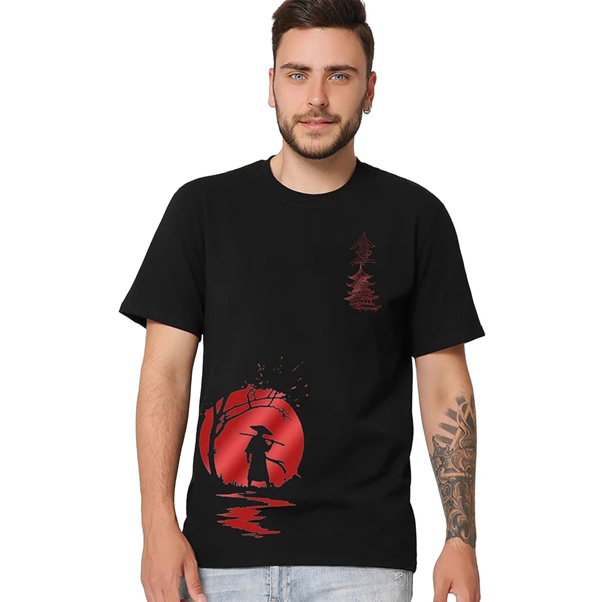 Футболка чоловіча чорна з принтом Sun Samurai