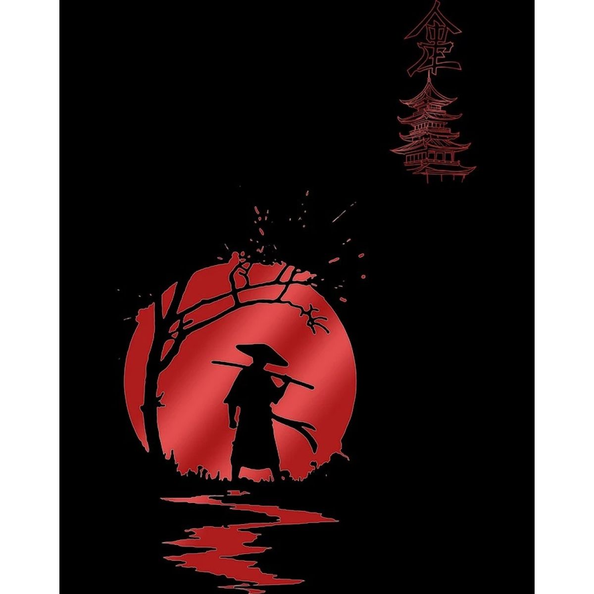 Футболка чоловіча чорна з принтом Sun Samurai