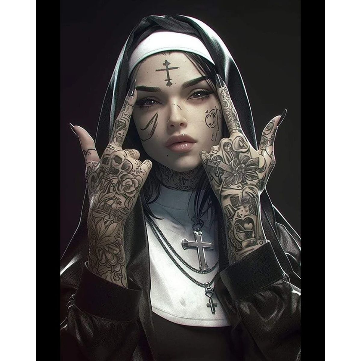 Футболка чоловіча чорна з принтом Tattooed Saint