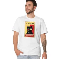 Футболка чоловіча біла з принтом Wine Cat