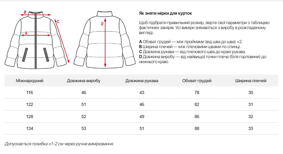 Таблиця розмірів