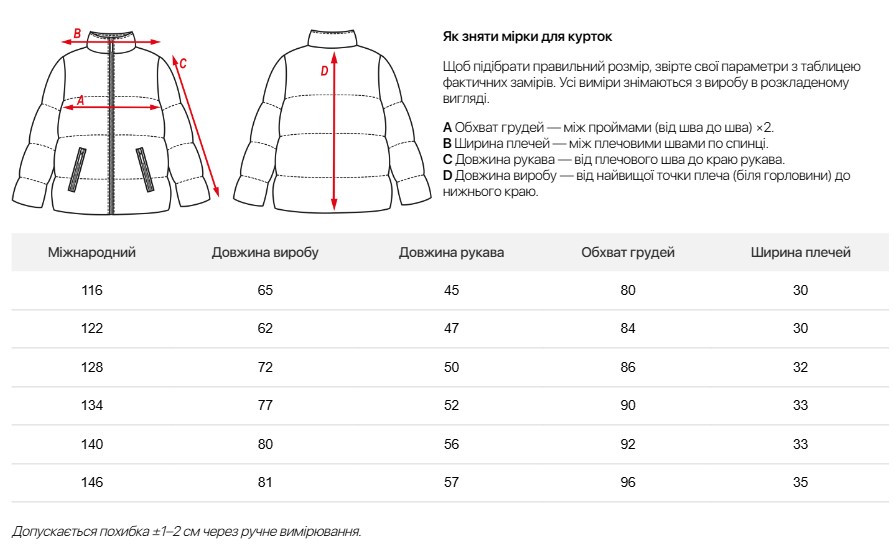 Таблиця розмірів