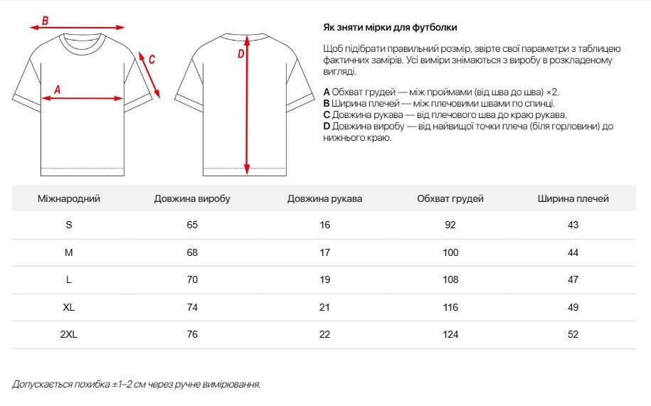 Таблиця розмірів