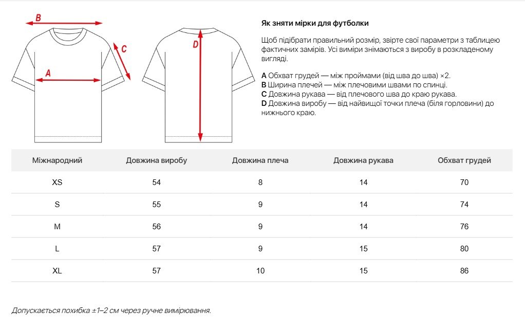 Таблиця розмірів
