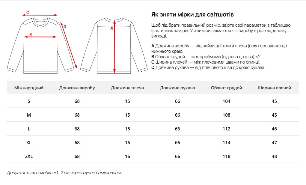 Таблиця розмірів
