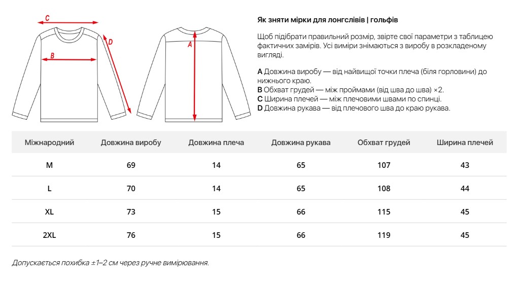Таблиця розмірів