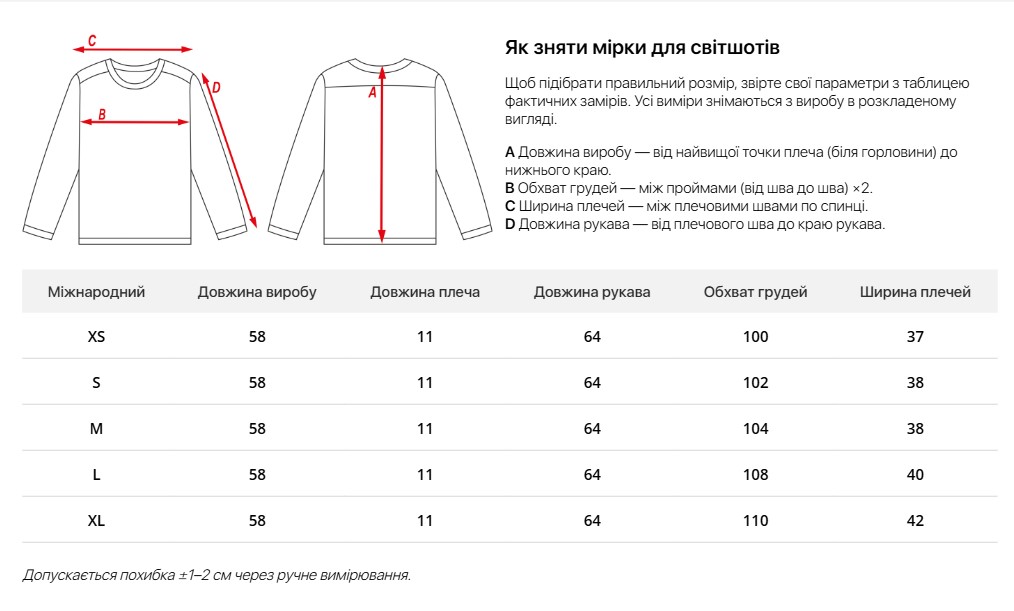Таблиця розмірів