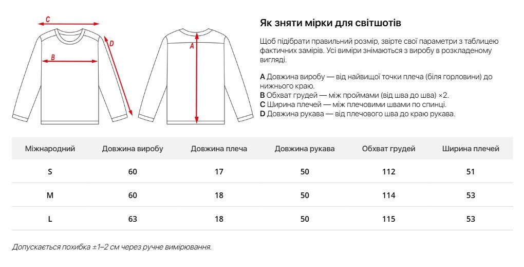 Таблиця розмірів