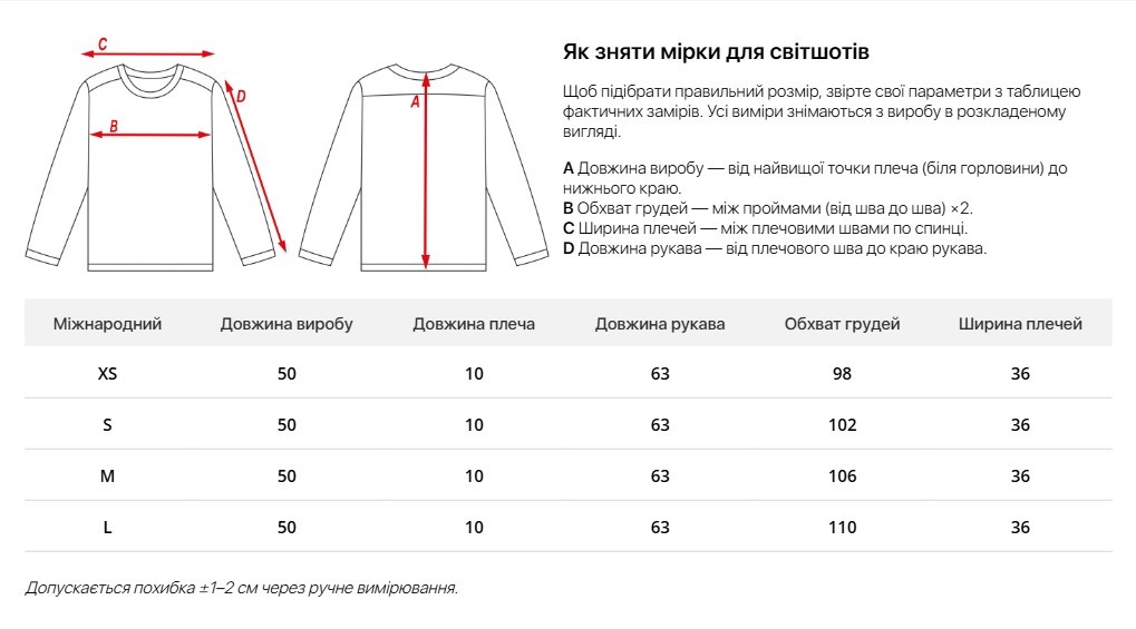 Таблиця розмірів