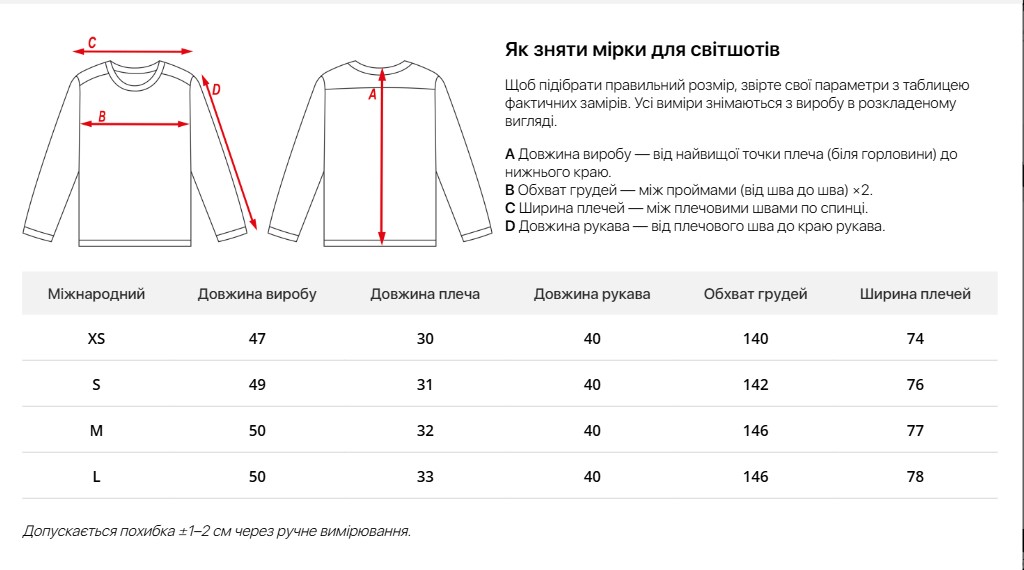 Таблиця розмірів