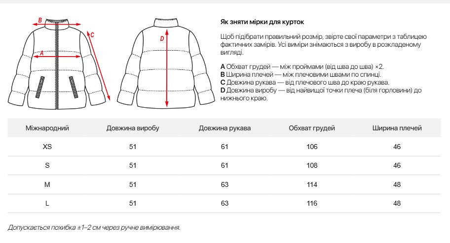 Таблиця розмірів