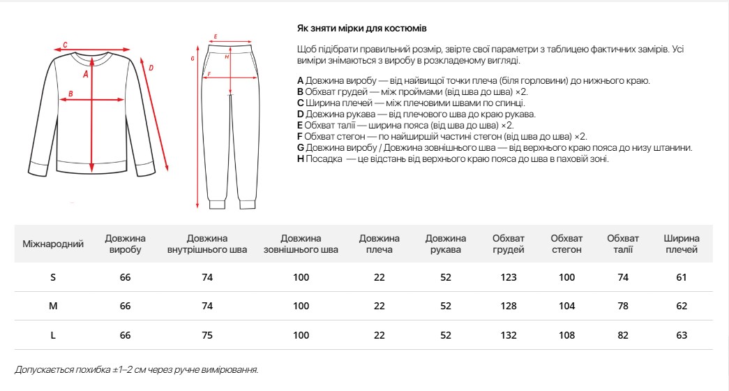 Таблиця розмірів