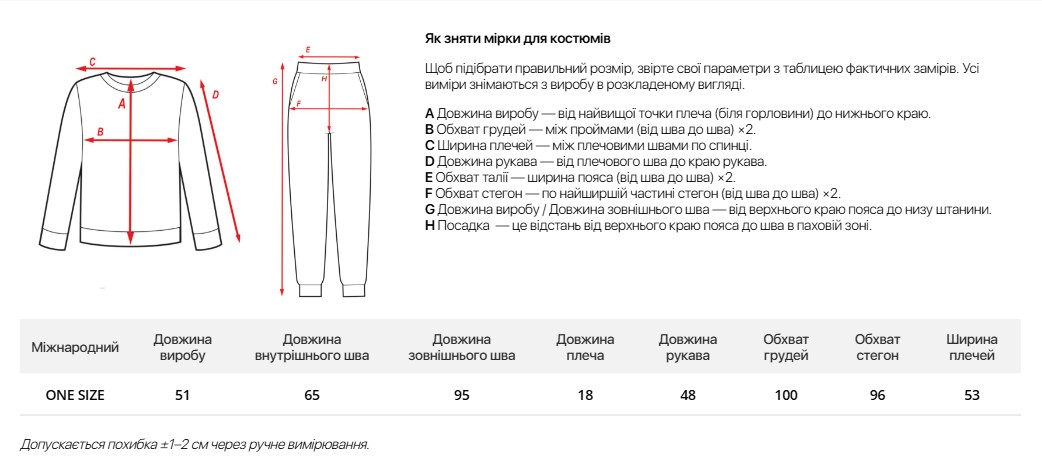 Таблиця розмірів