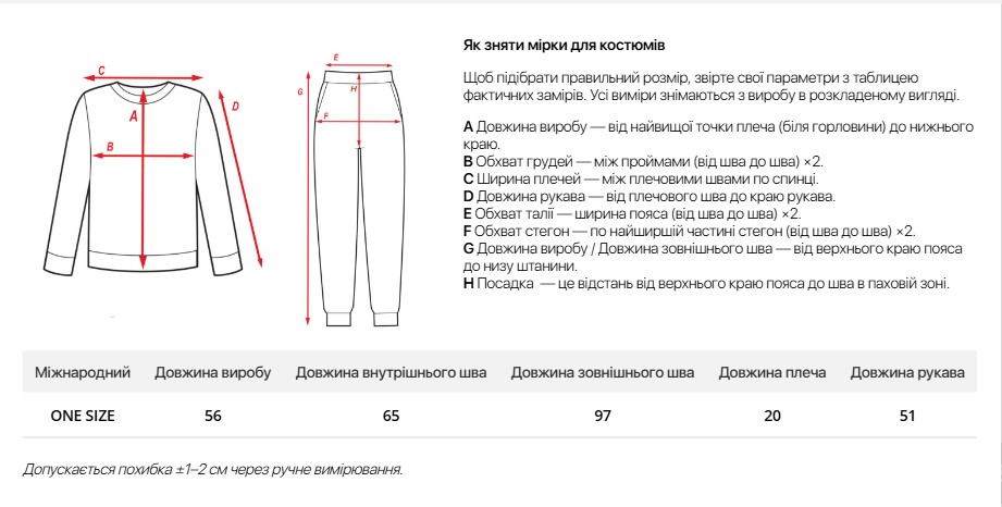 Таблиця розмірів