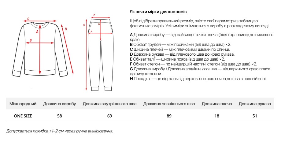 Таблиця розмірів