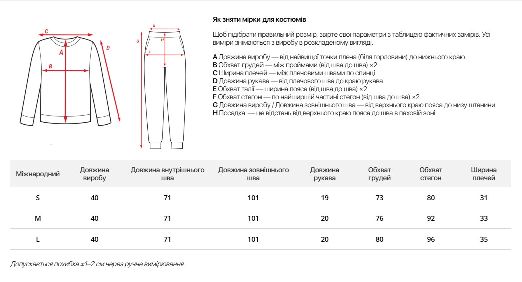 Таблиця розмірів